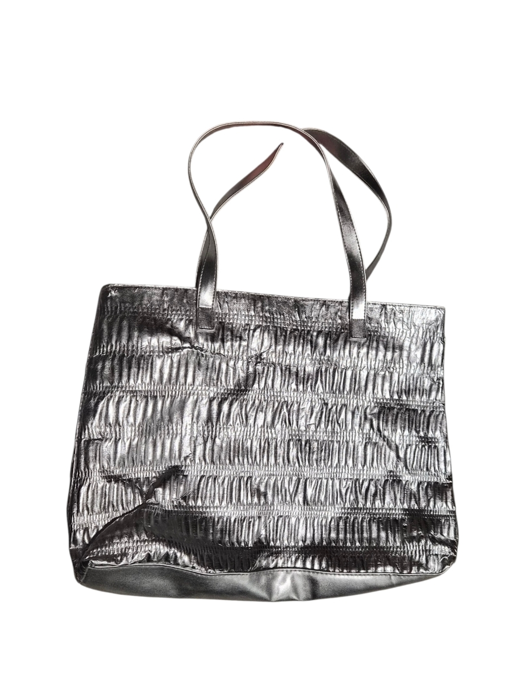 Silver Metallic Ruched Tote Bag Smocked Shoulder Bag